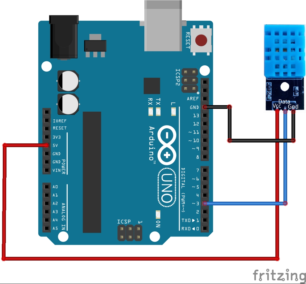 Wiring Diagram of DHT11 sensor with Arduino Uno