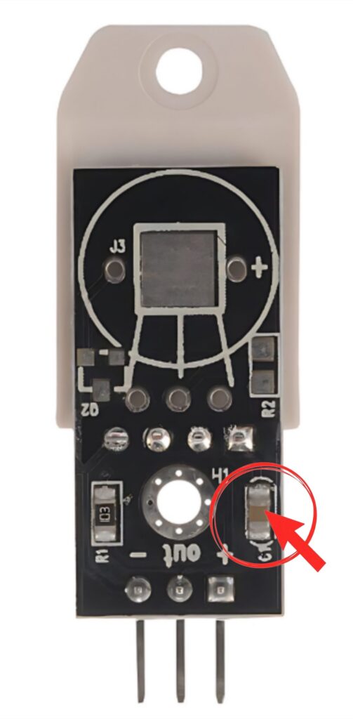 photo of a dht22 sensor module decoupling capacitor