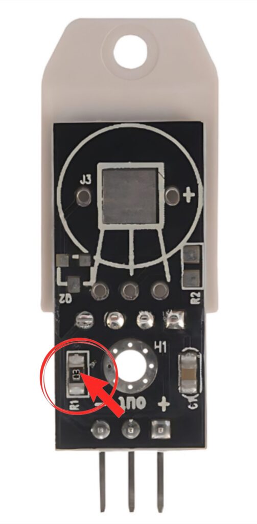 photo of a dht22 sensor module pull up resistor