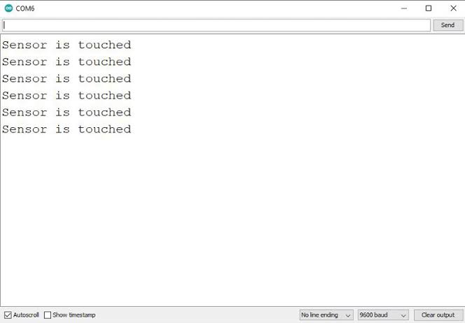Example of TTP223 touch readings in Arduino Serial Monitor