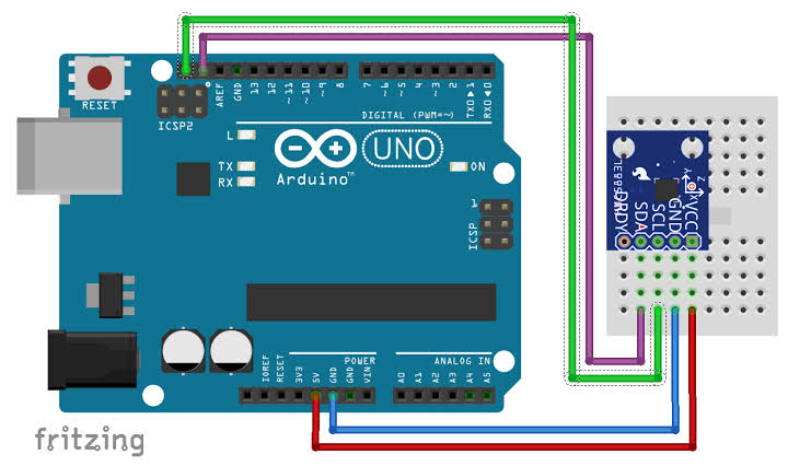Wiring Diagram of HMC5883L sensor module with Arduino Uno