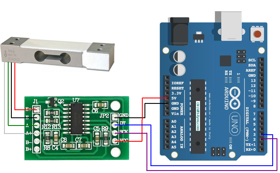 Wiring Diagram of HX711 with Load Cell and Arduino Uno