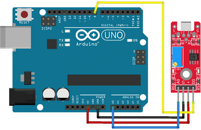 Wiring Diagram of KY-038 sound sensor module with Arduino Uno