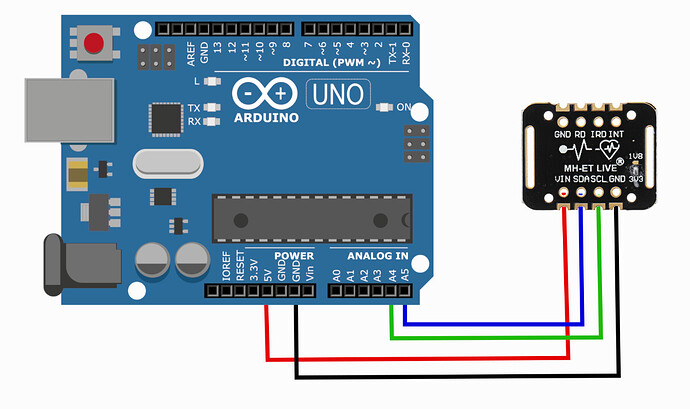 Wiring Diagram of MAX30102 sensor module with Arduino Uno