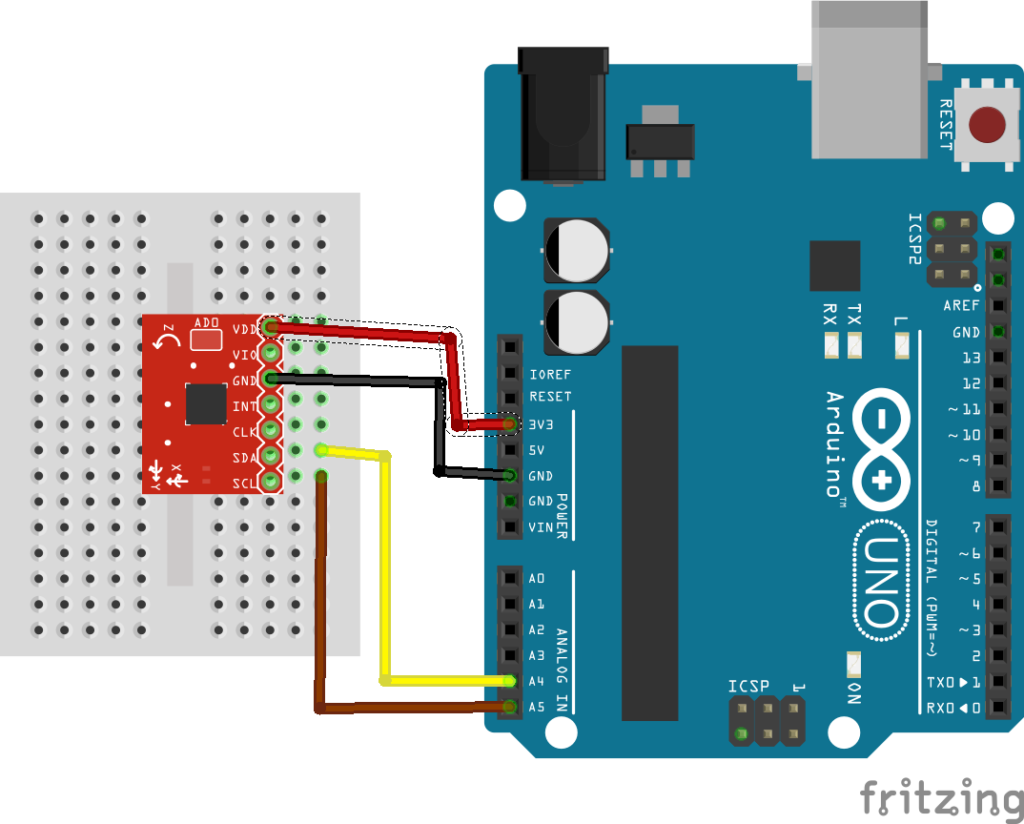 Wiring Diagram of MPU6050 sensor module with Arduino Uno