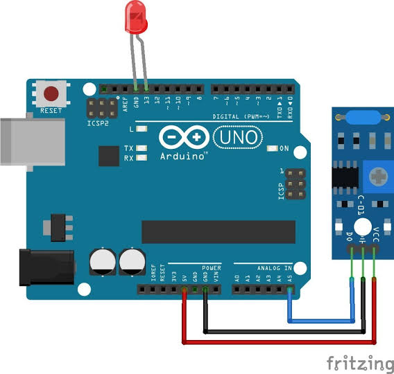 Wiring Diagram of SW-420 vibration sensor module with Arduino Uno